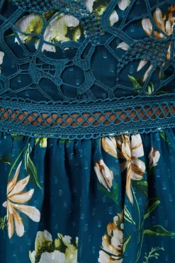 Occasion Floral Lace Trim Dobby Chiffon Tiered Midaxi Dress