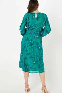 Occasion Floral Mesh Ruffle Midi Dress