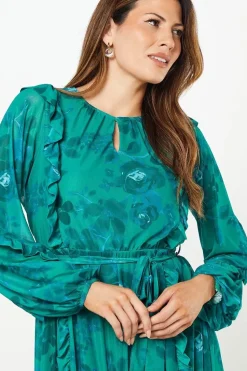 Occasion Floral Mesh Ruffle Midi Dress
