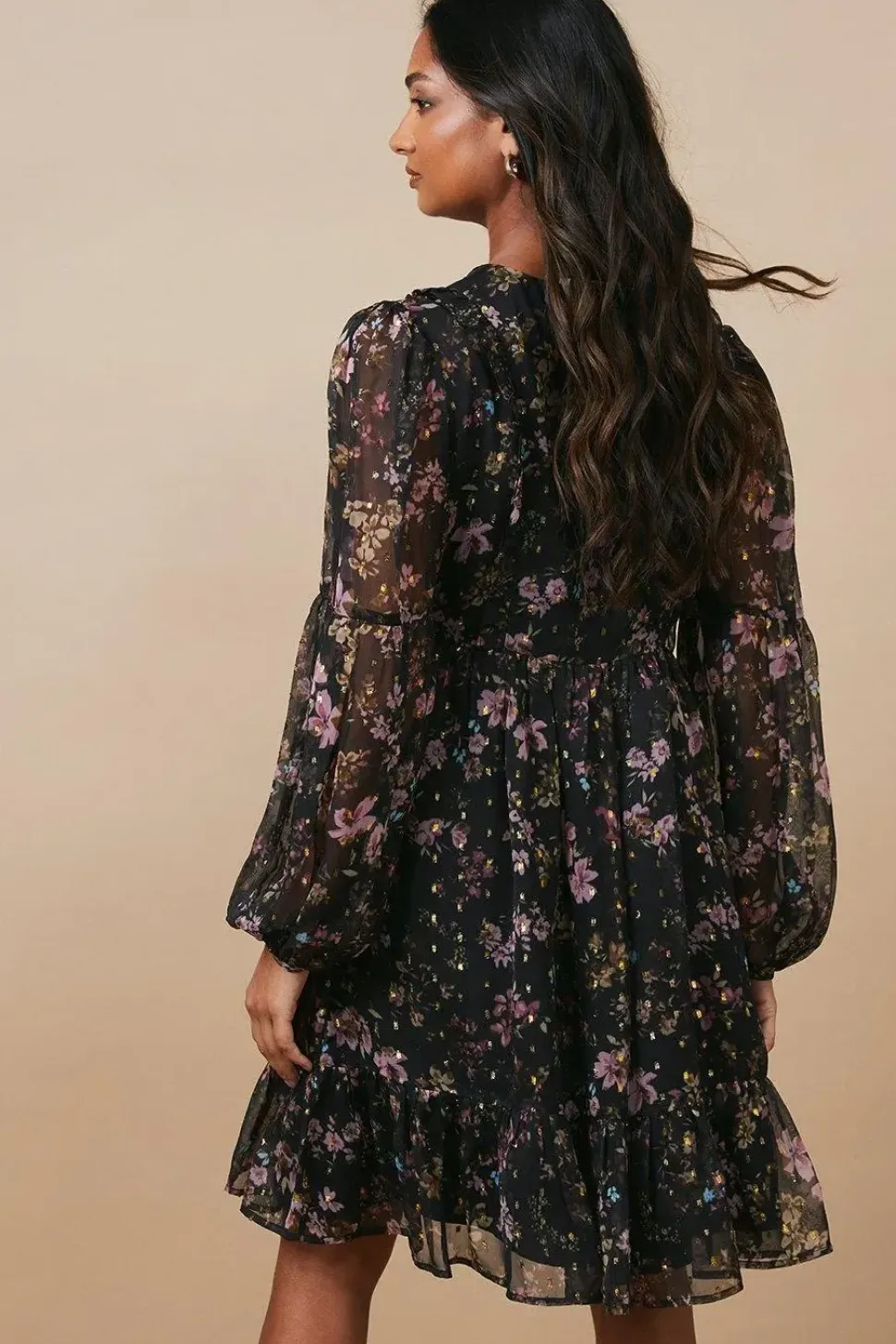 Occasion Floral Metallic Embroidered Smock Dress