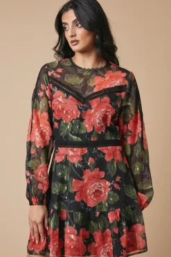 Occasion Floral Metallic Lace Trim Mini Dress