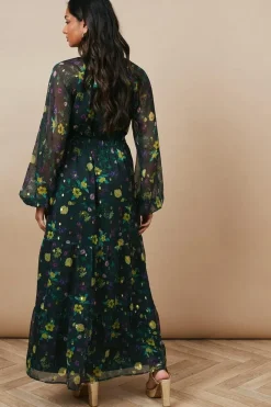 Occasion Floral Metallic Spot Tiered Midaxi Dress