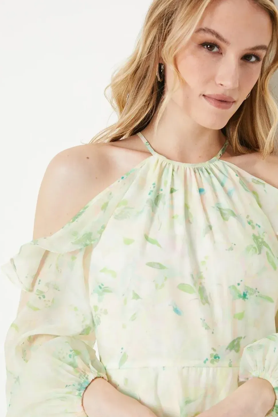 Occasion Floral Organza Cold Shoulder Midi Dress