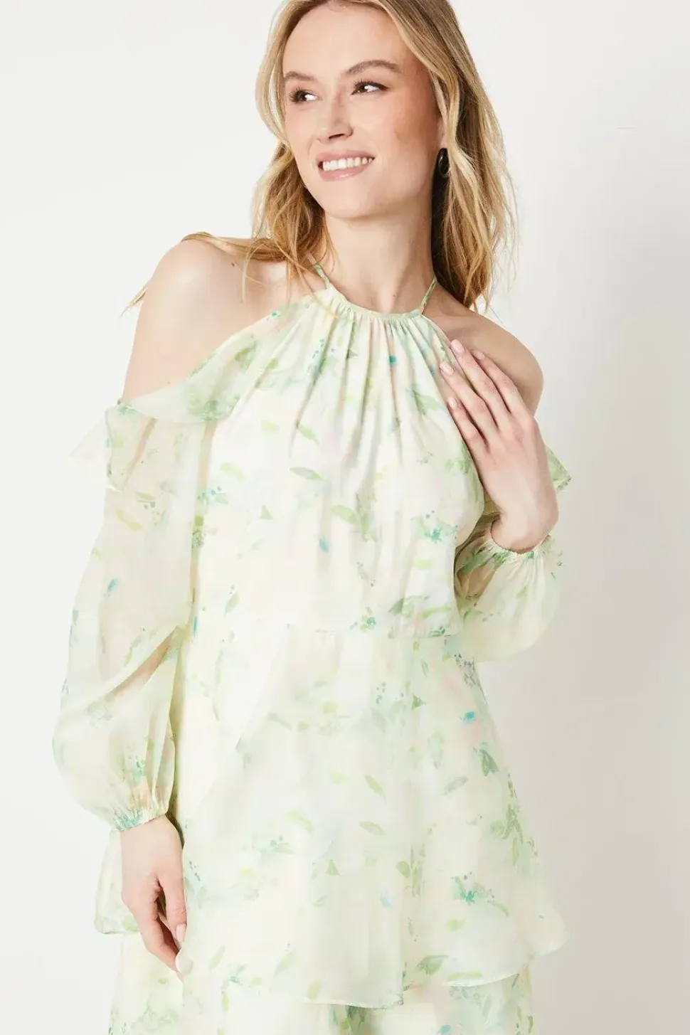 Occasion Floral Organza Cold Shoulder Midi Dress