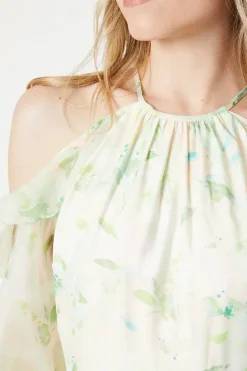 Occasion Floral Organza Cold Shoulder Midi Dress