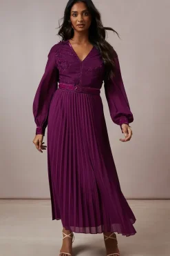 Occasion Floral Organza Pleated Midi Dress