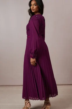 Occasion Floral Organza Pleated Midi Dress