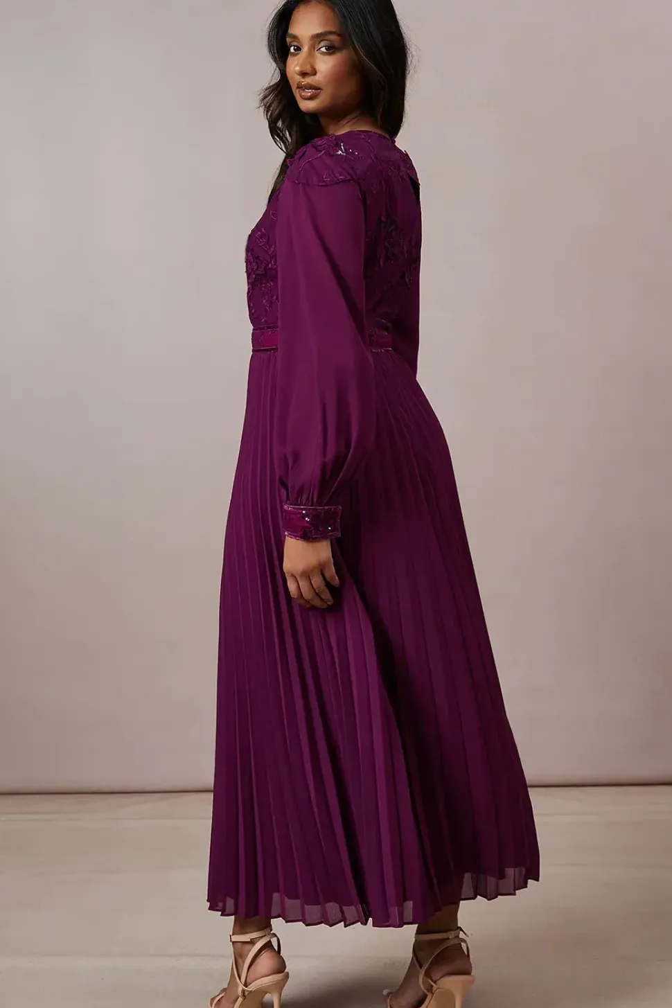 Occasion Floral Organza Pleated Midi Dress
