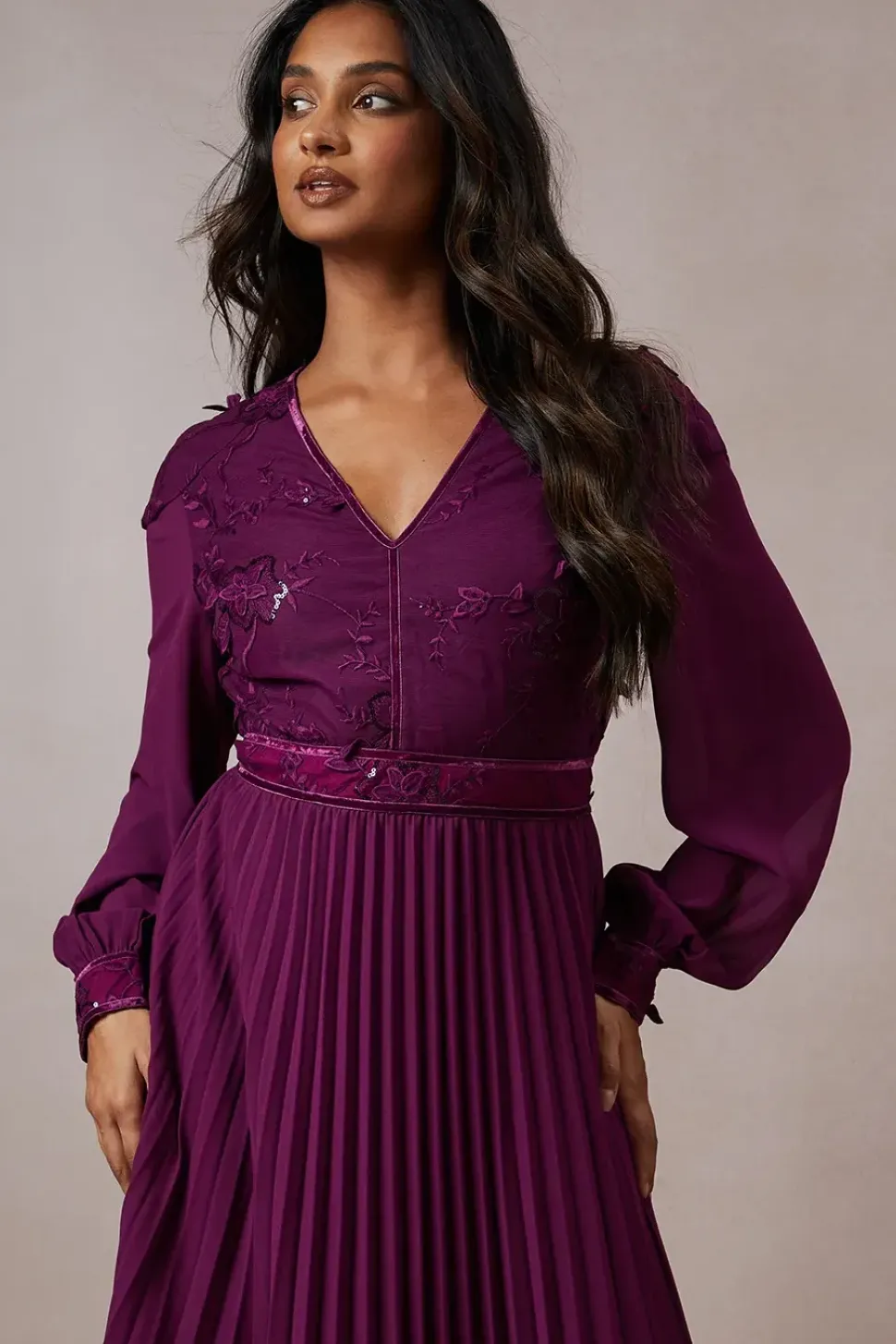 Occasion Floral Organza Pleated Midi Dress