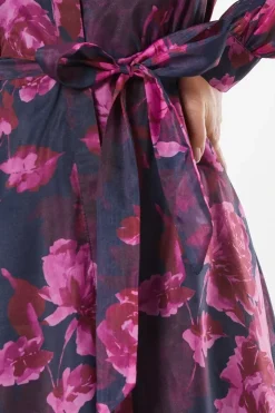 Occasion Floral Organza Shirt Midi Dress