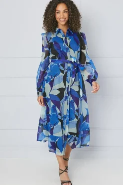 Occasion Floral Organza Shirt Midi Dress