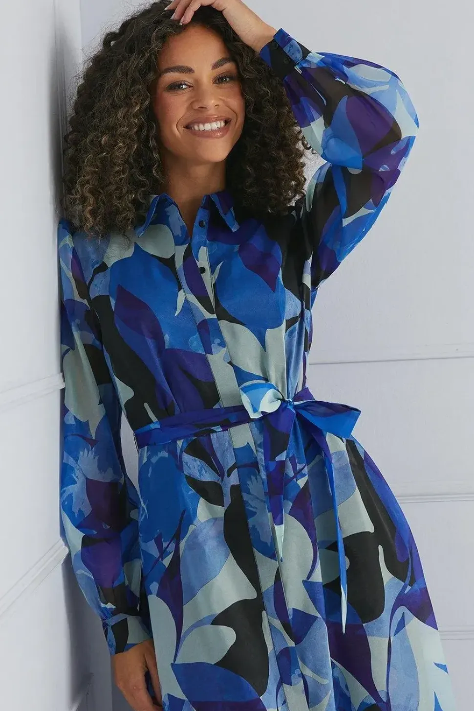 Occasion Floral Organza Shirt Midi Dress