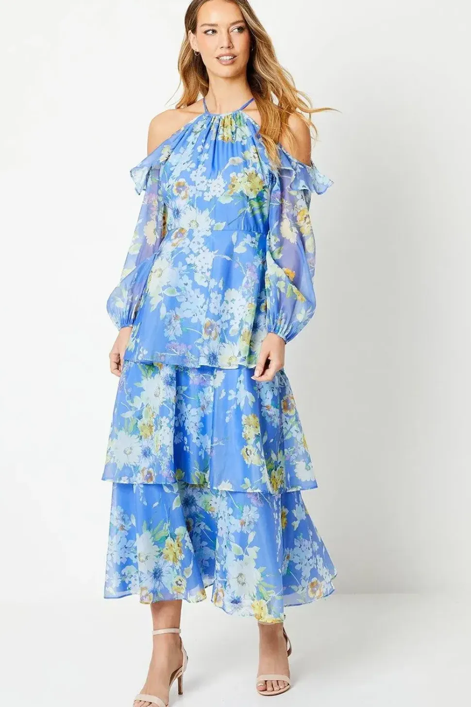 Occasion Floral Organza Tiered Midaxi Dress