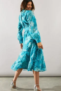 Occasion Floral Organza Tiered Shirt Dress