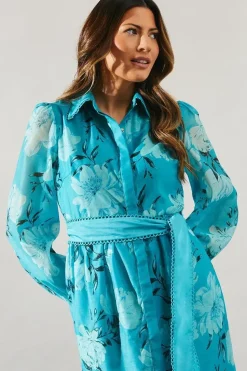 Occasion Floral Organza Tiered Shirt Dress