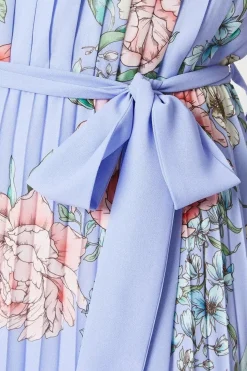 Occasion Floral Pleat Belted Midi Dress