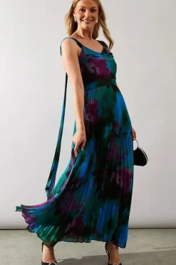 Occasion Floral Pleated Maxi Dress