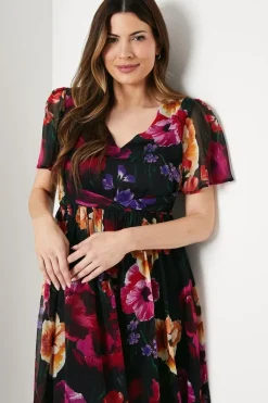 Occasion Floral Pleated Waist Midi Dress