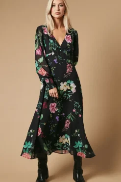 Occasion Floral Printed Button Midi Dress