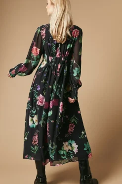 Occasion Floral Printed Button Midi Dress