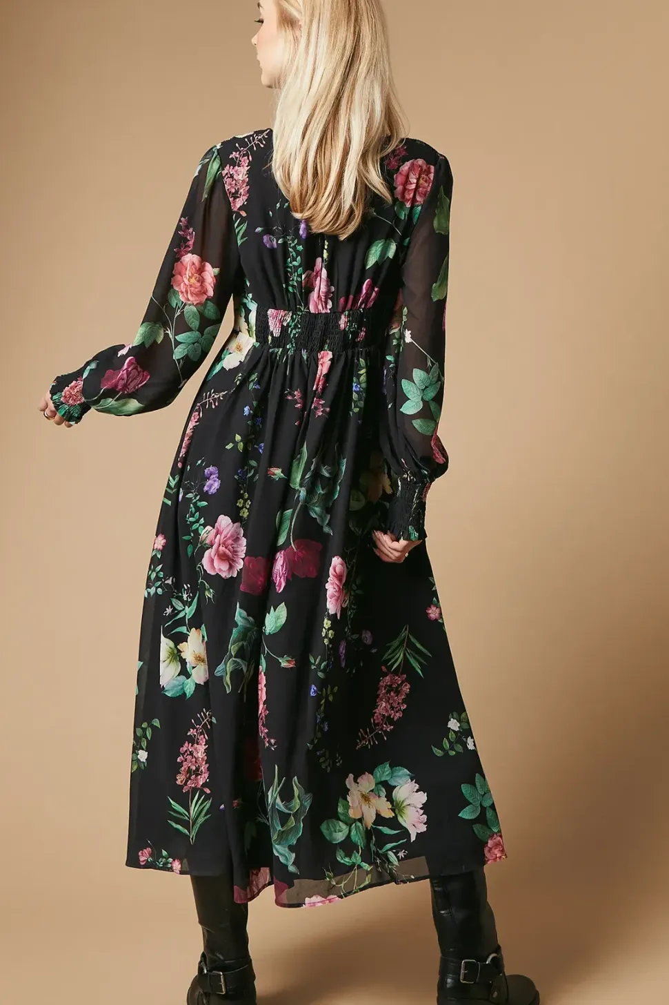 Occasion Floral Printed Button Midi Dress
