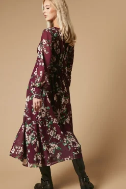 Occasion Floral Printed Button Midi Dress
