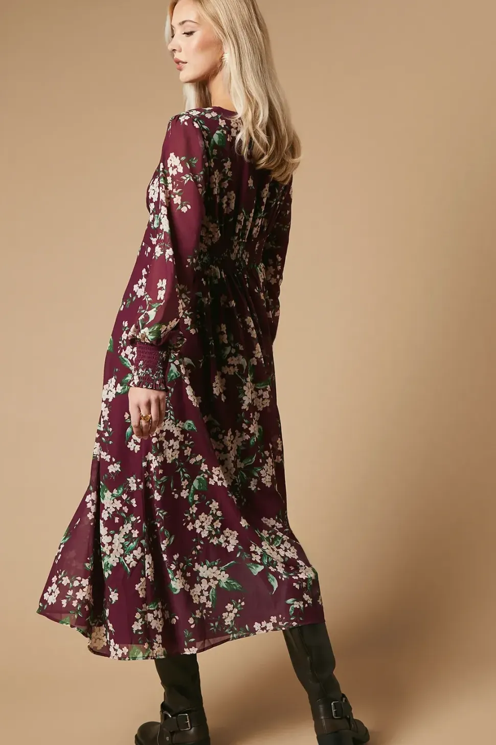 Occasion Floral Printed Button Midi Dress