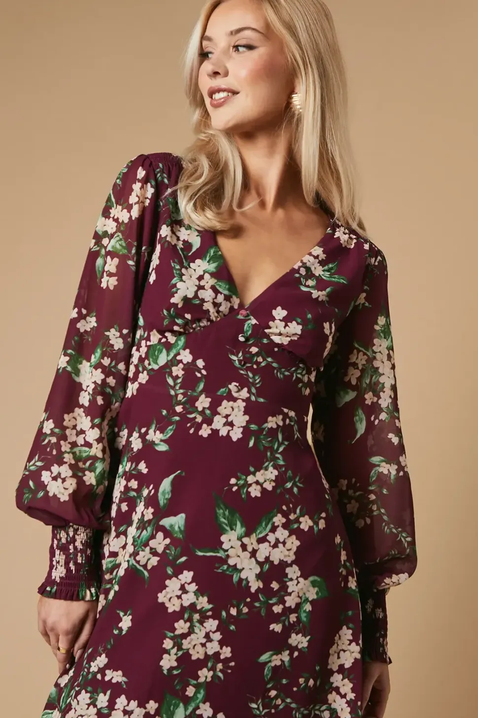 Occasion Floral Printed Button Midi Dress