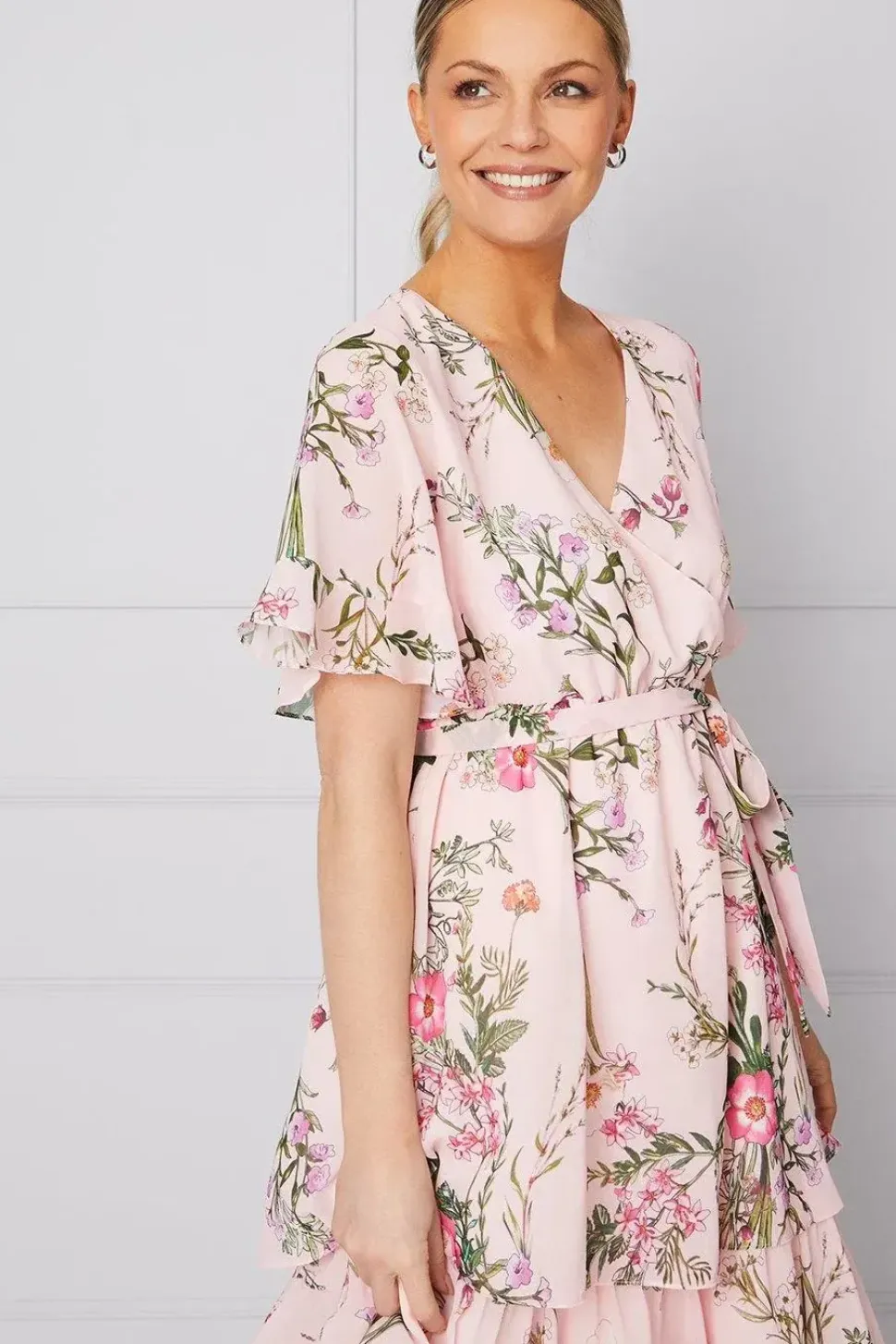 Occasion Floral Print Ruffle Midi Dress