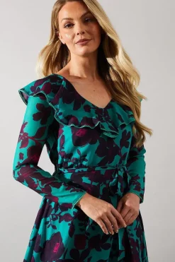 Occasion Floral Ruffle Midi Dress