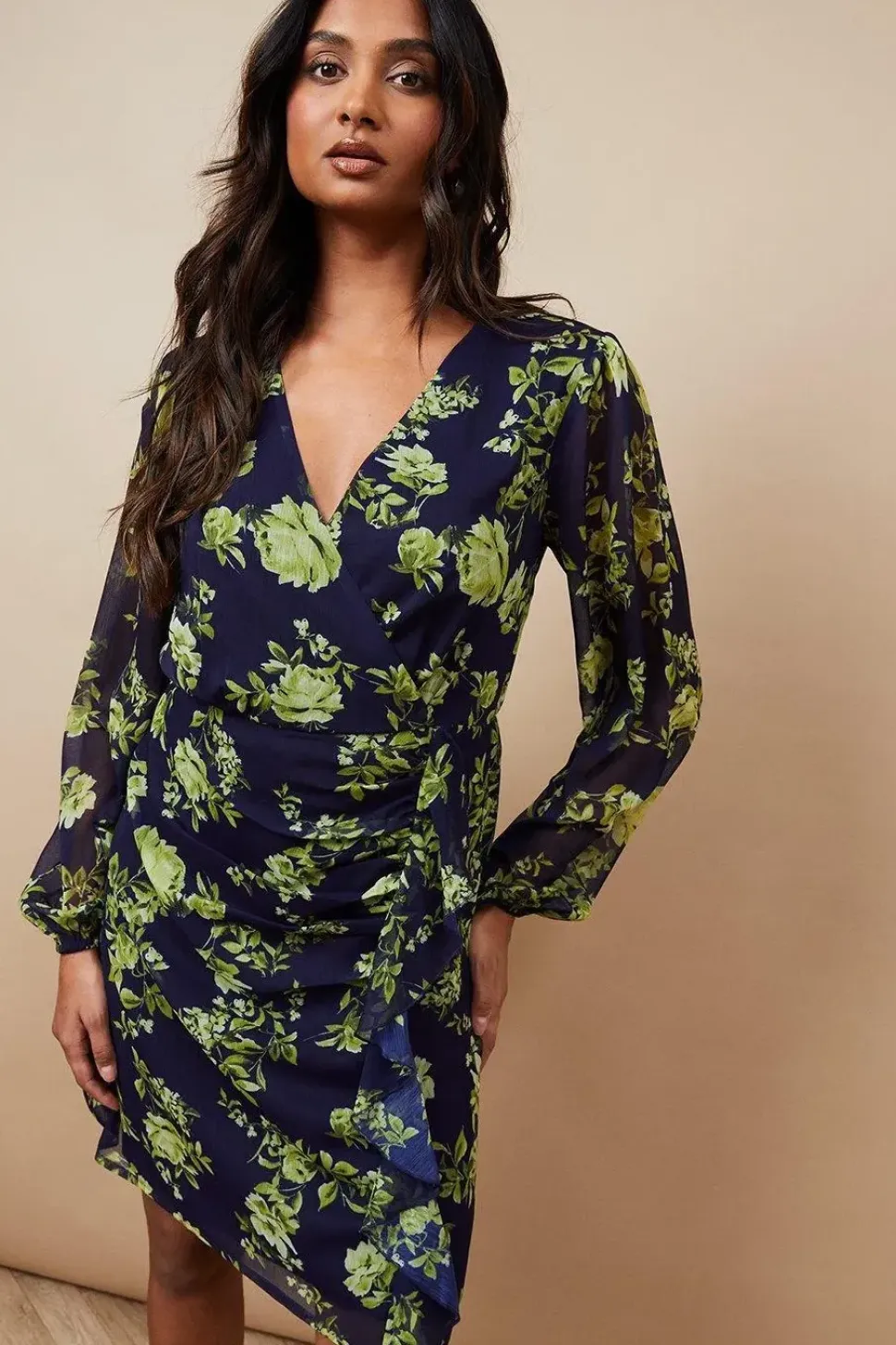 Occasion Floral Ruffle Wrap Mini Dress