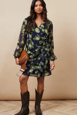 Occasion Floral Ruffle Wrap Mini Dress