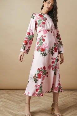 Occasion Floral Satin Cowl Bias Midaxi Dress