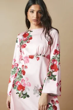 Occasion Floral Satin Cowl Bias Midaxi Dress