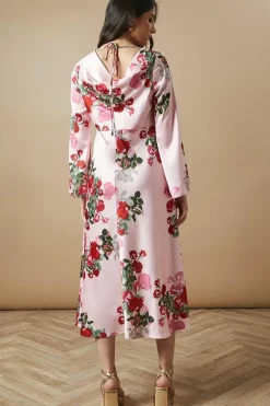 Occasion Floral Satin Cowl Bias Midaxi Dress