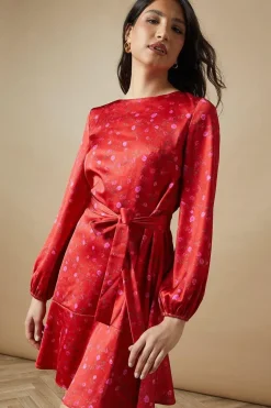 Occasion Floral Satin Cowl Mini Dress