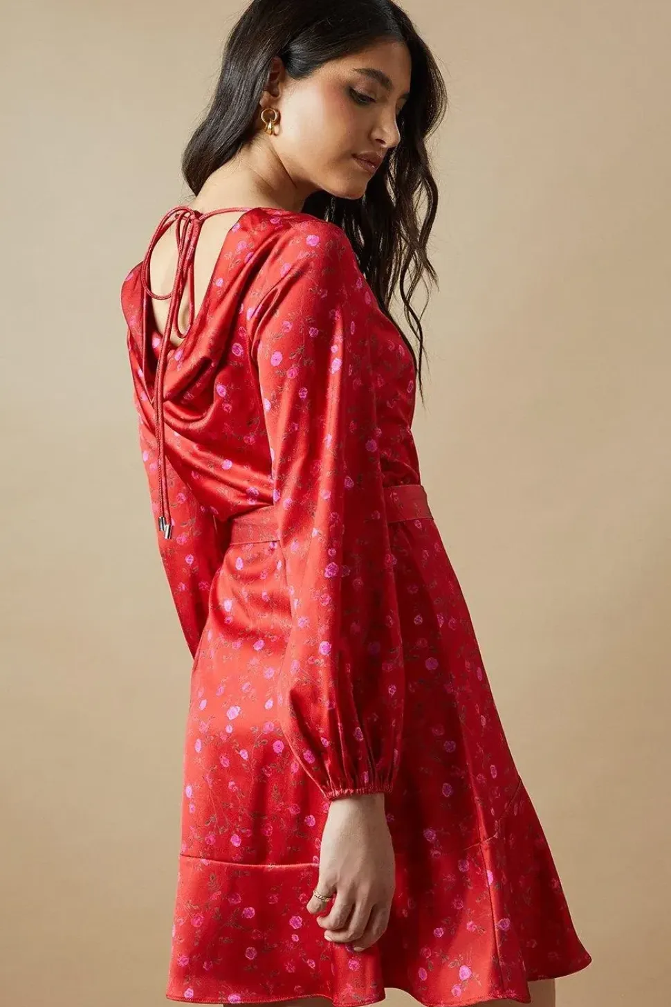 Occasion Floral Satin Cowl Mini Dress