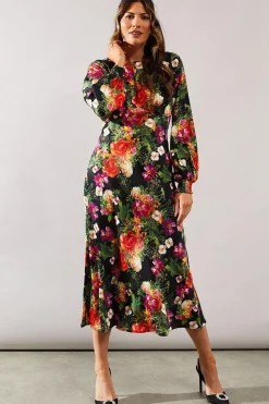 Occasion Floral Satin Tie Back Midaxi Dress
