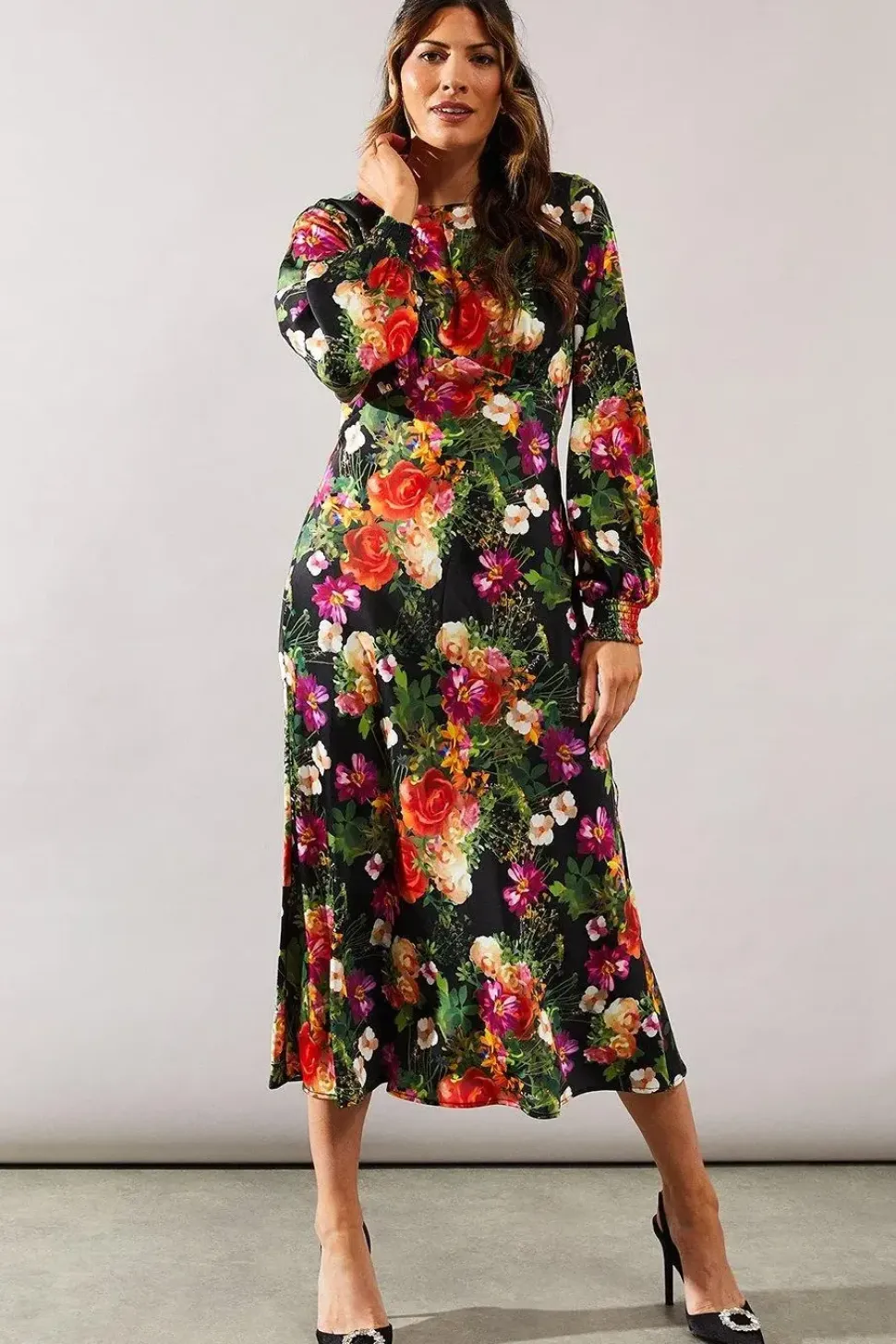 Occasion Floral Satin Tie Back Midaxi Dress