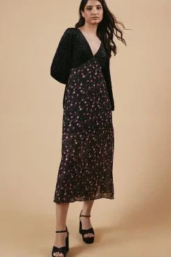 Occasion Floral Spot Bodice Midi Dress