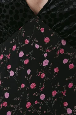 Occasion Floral Spot Bodice Midi Dress
