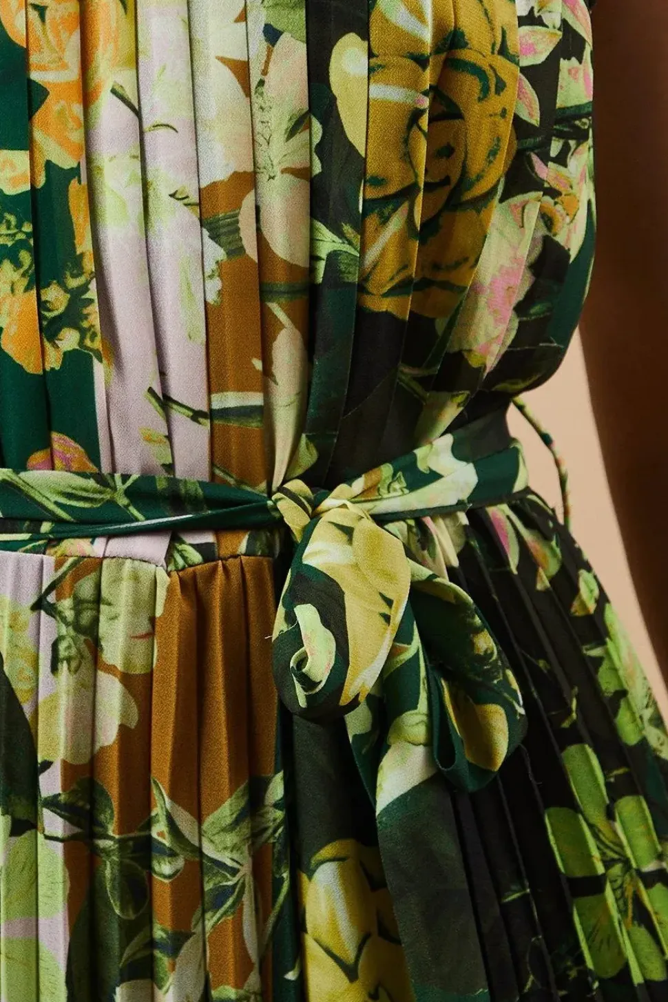 Occasion Floral Stripe Pleated Midi Dress