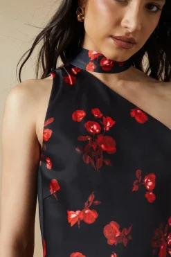Occasion Floral Tie Neck Bias Maxi Dress