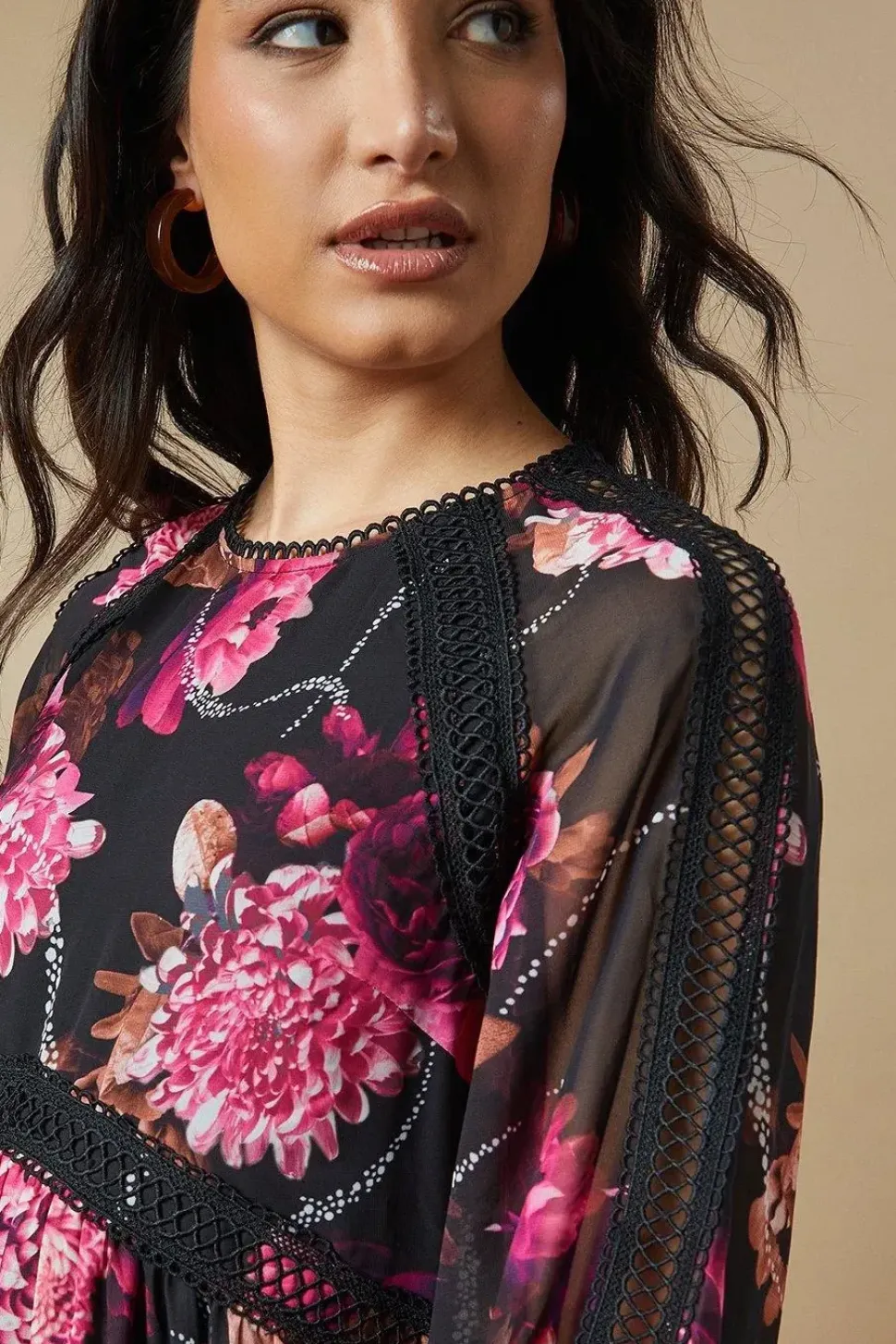 Occasion Floral Trim Insert Midaxi Dress