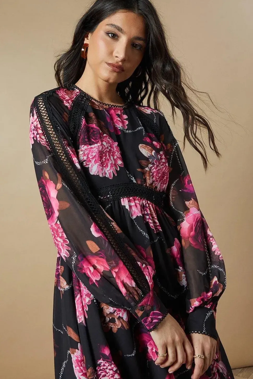 Occasion Floral Trim Insert Midaxi Dress