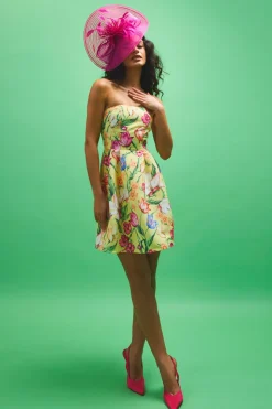Occasion Floral Twill Strapless Mini Dress