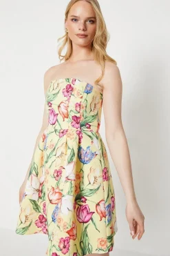Occasion Floral Twill Strapless Mini Dress