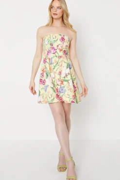 Occasion Floral Twill Strapless Mini Dress
