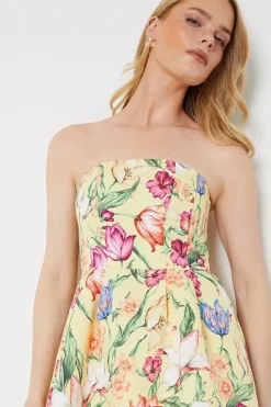 Occasion Floral Twill Strapless Mini Dress