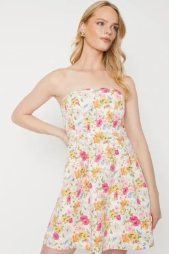 Occasion Floral Twill Strapless Mini Dress